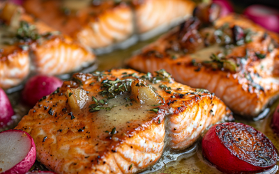 Garlic Butter Salmon with Roasted Radishes