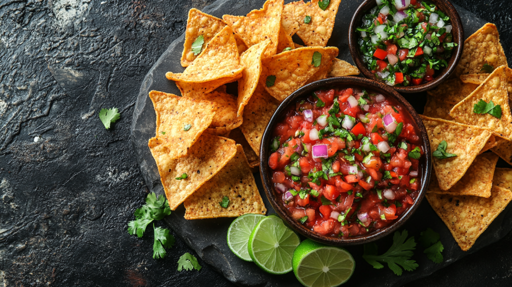 nachos with guacamole and salsa